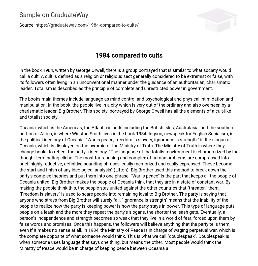 A Totalitarian Society: 1984 by George Orwell