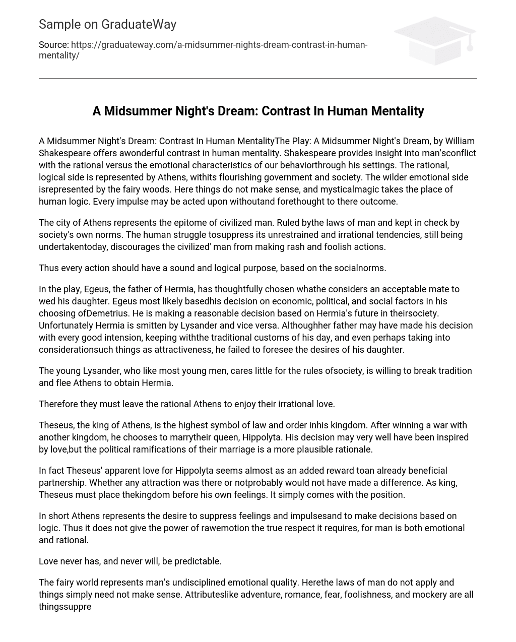 A Midsummer Night’s Dream: Contrast In Human Mentality