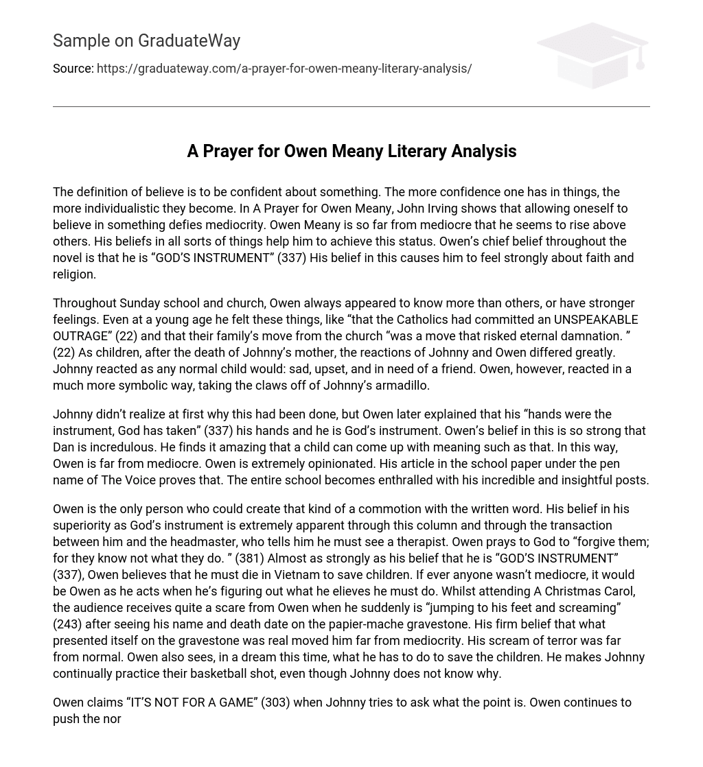 A Prayer for Owen Meany Literary Analysis