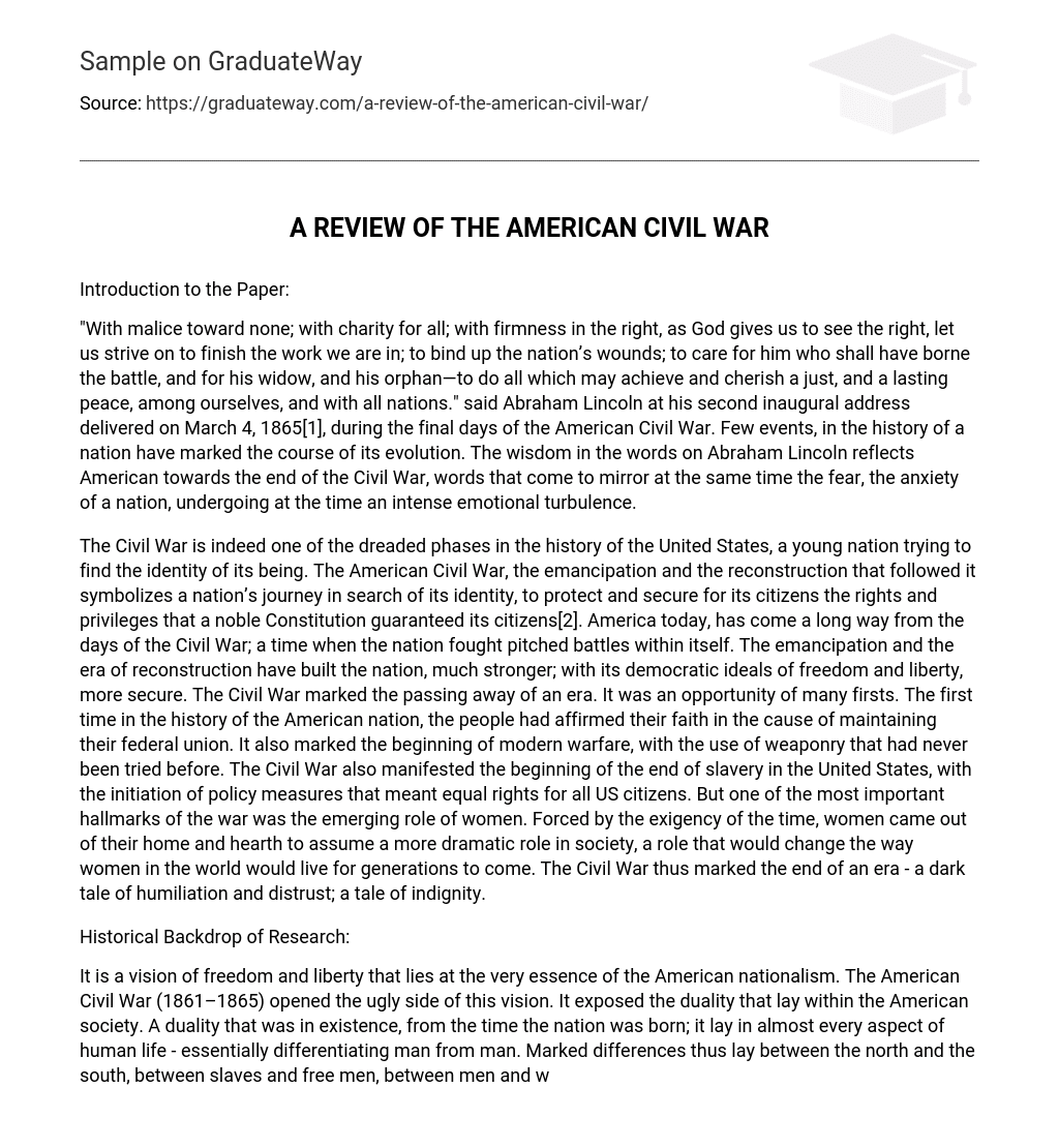 A Review of The American Civil War