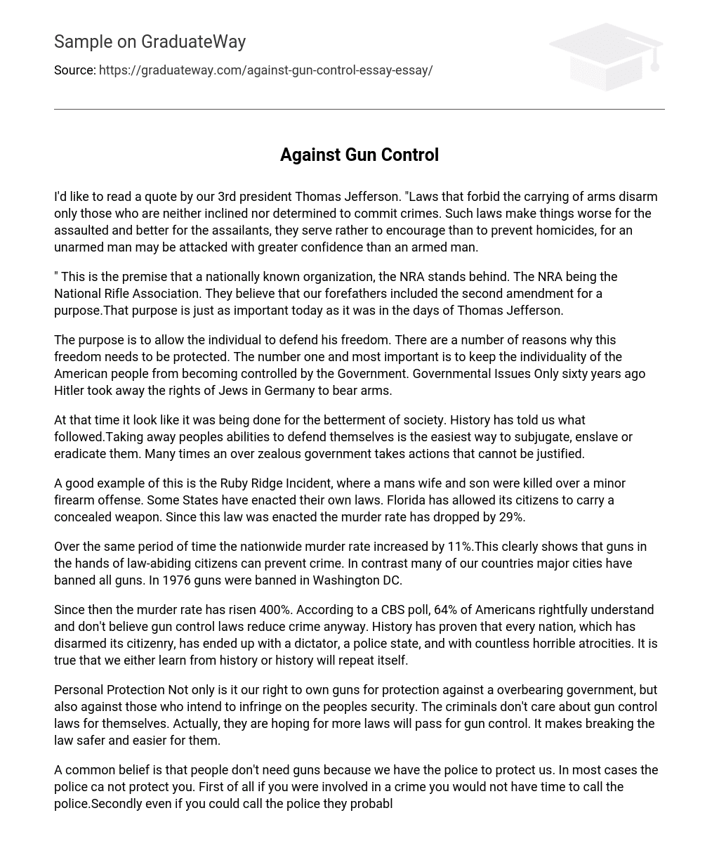 Against Gun Control