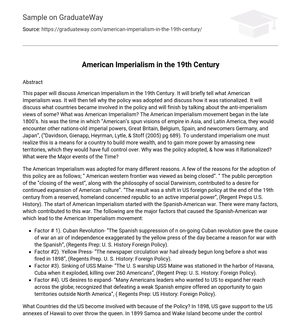 American Imperialism in the 19th Century