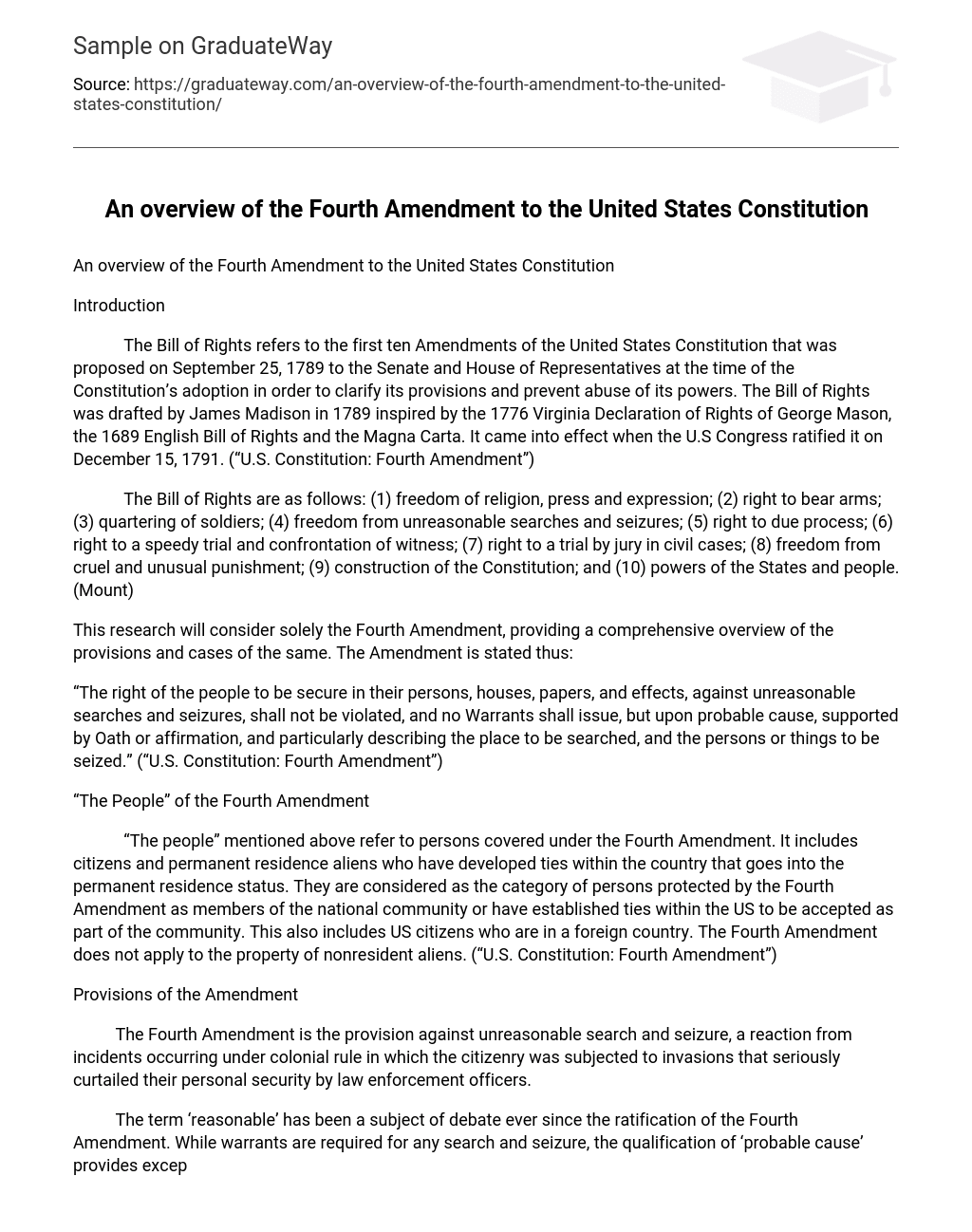 An overview of the Fourth Amendment to the United States Constitution