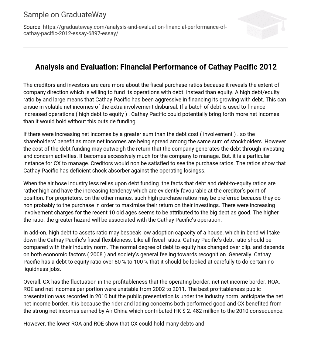 Analysis and Evaluation: Financial Performance of Cathay Pacific 2012
