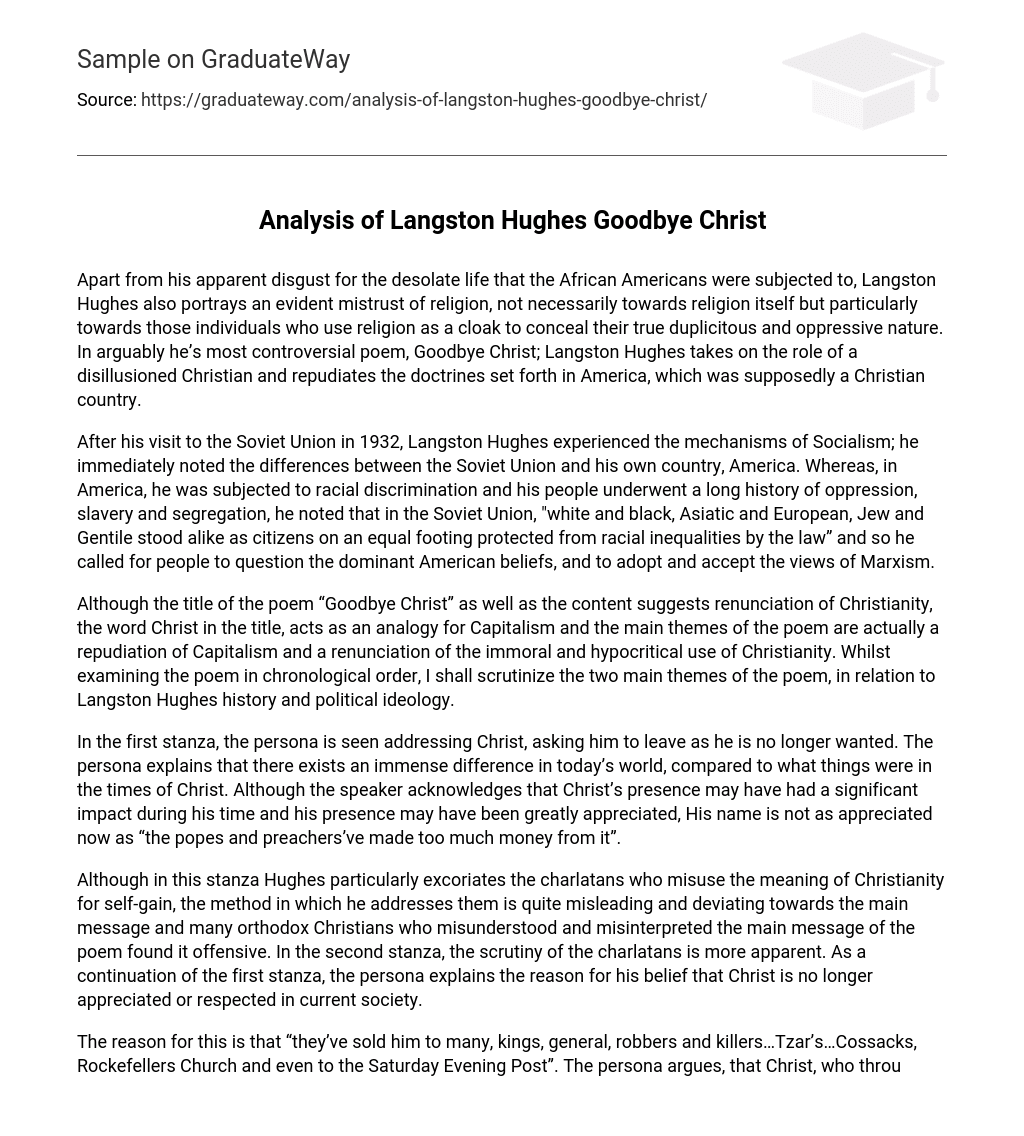 Analysis of Langston Hughes Goodbye Christ
