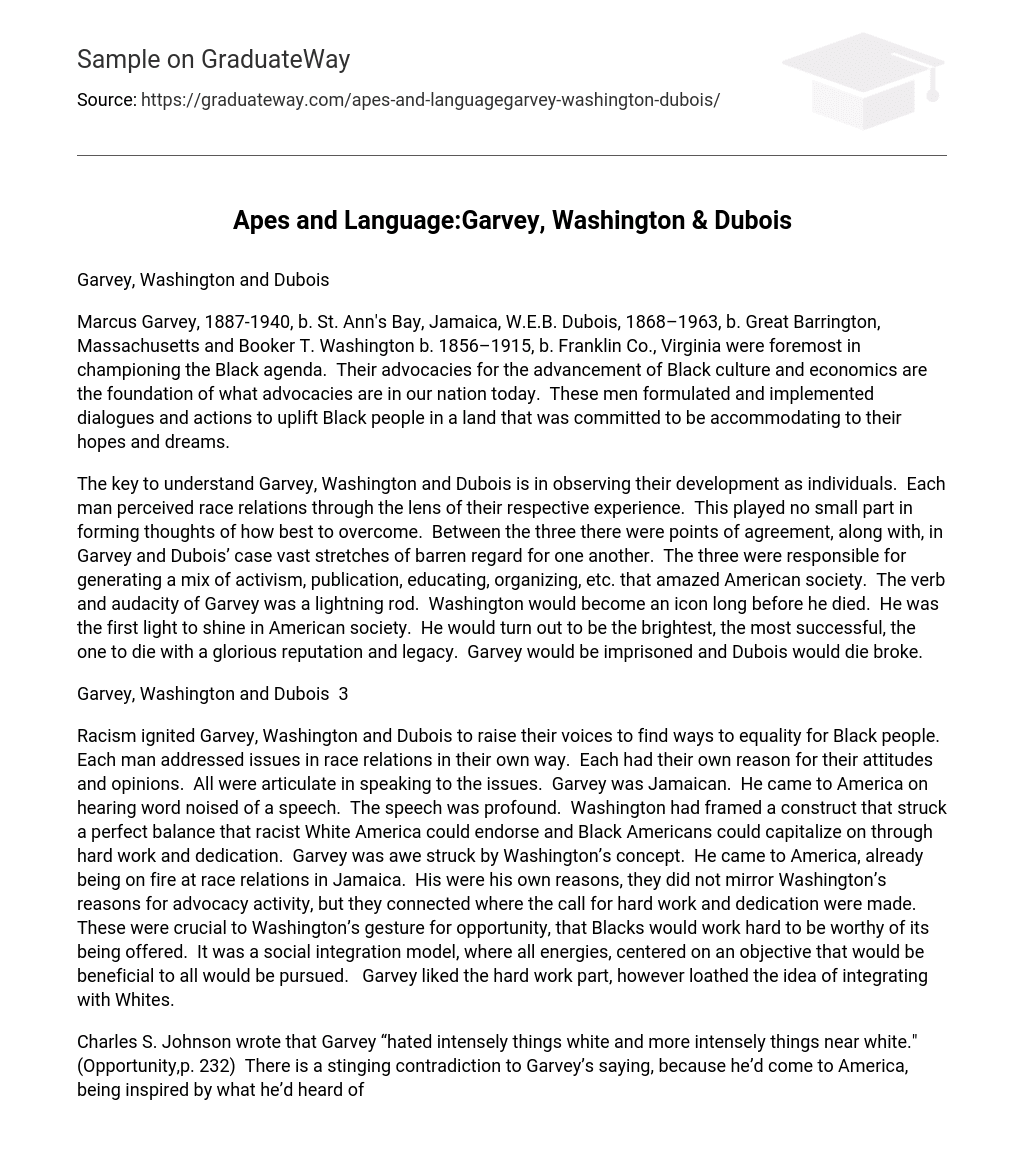 Apes and Language:Garvey, Washington & Dubois