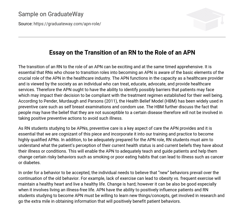 Essay on the Transition of an RN to the Role of an APN