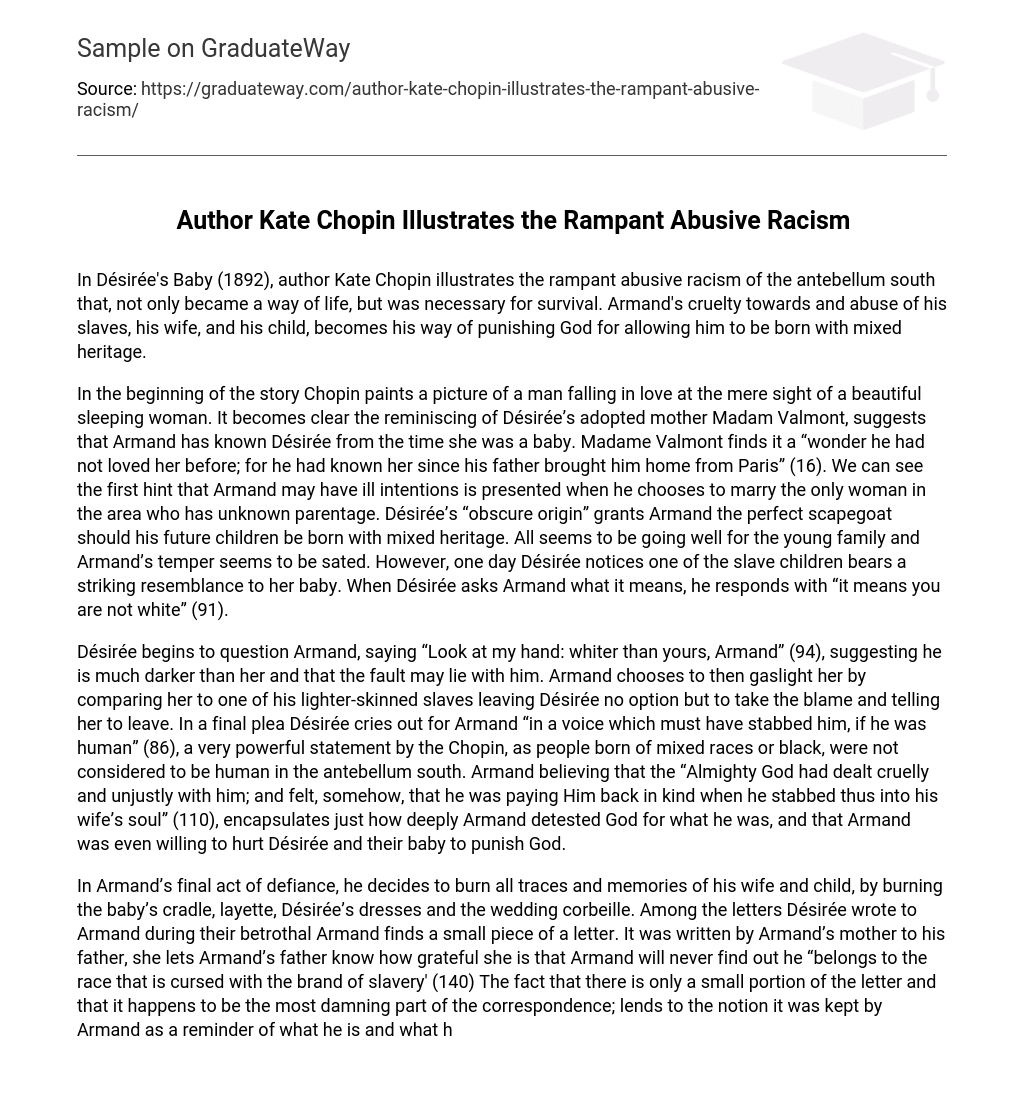 Author Kate Chopin Illustrates the Rampant Abusive Racism