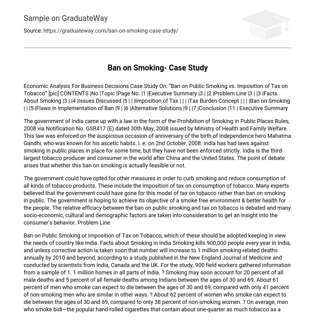 Ban on Smoking- Case Study