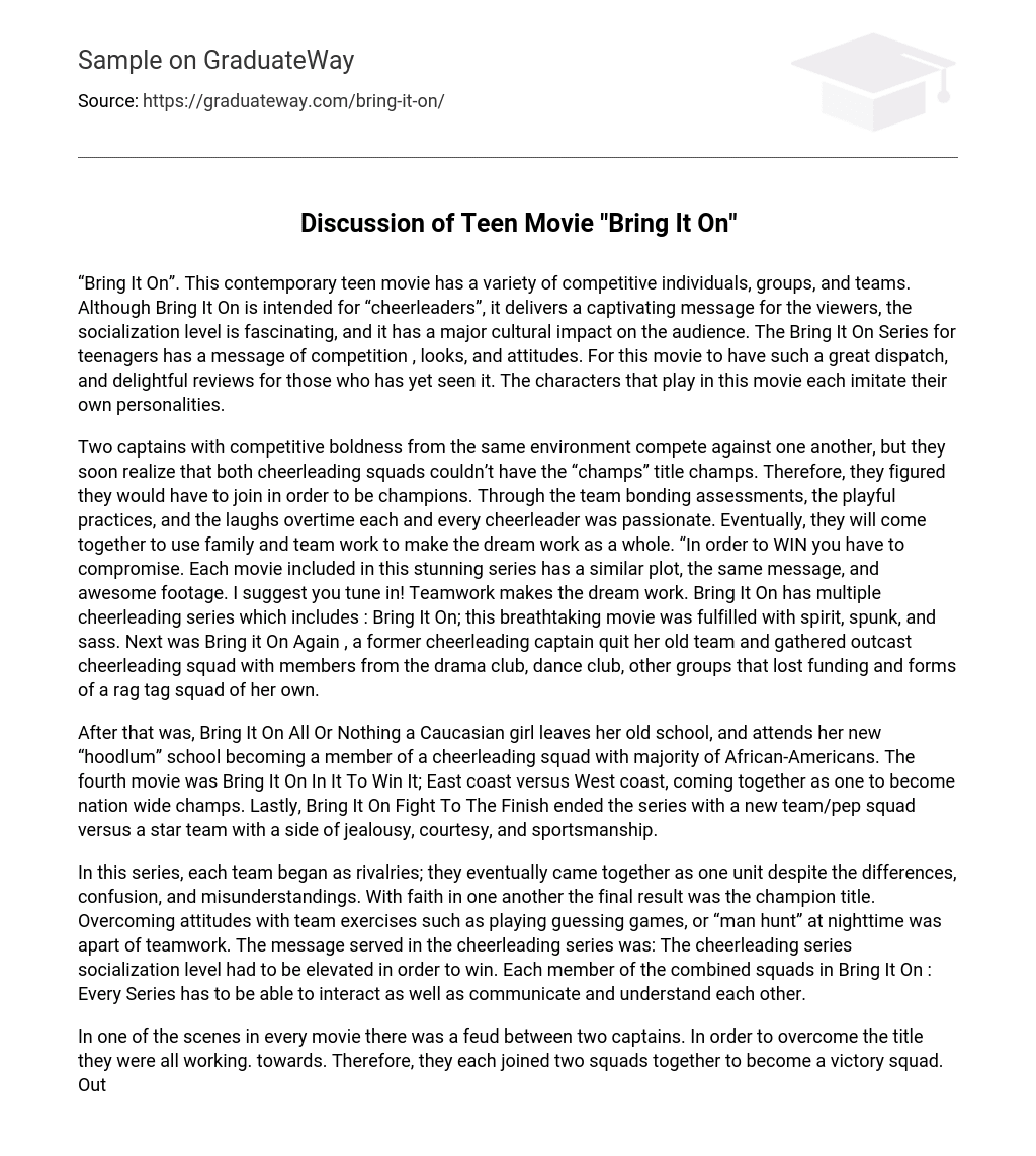 Discussion of Teen Movie “Bring It On” Analysis
