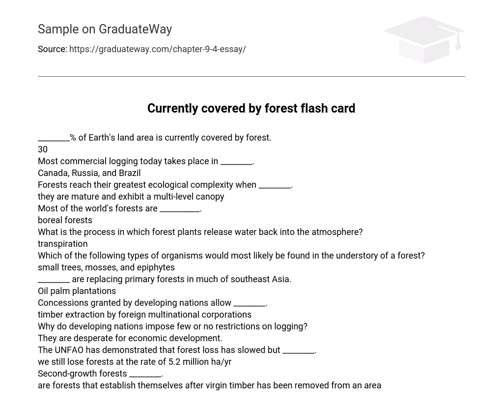 Currently covered by forest flash card