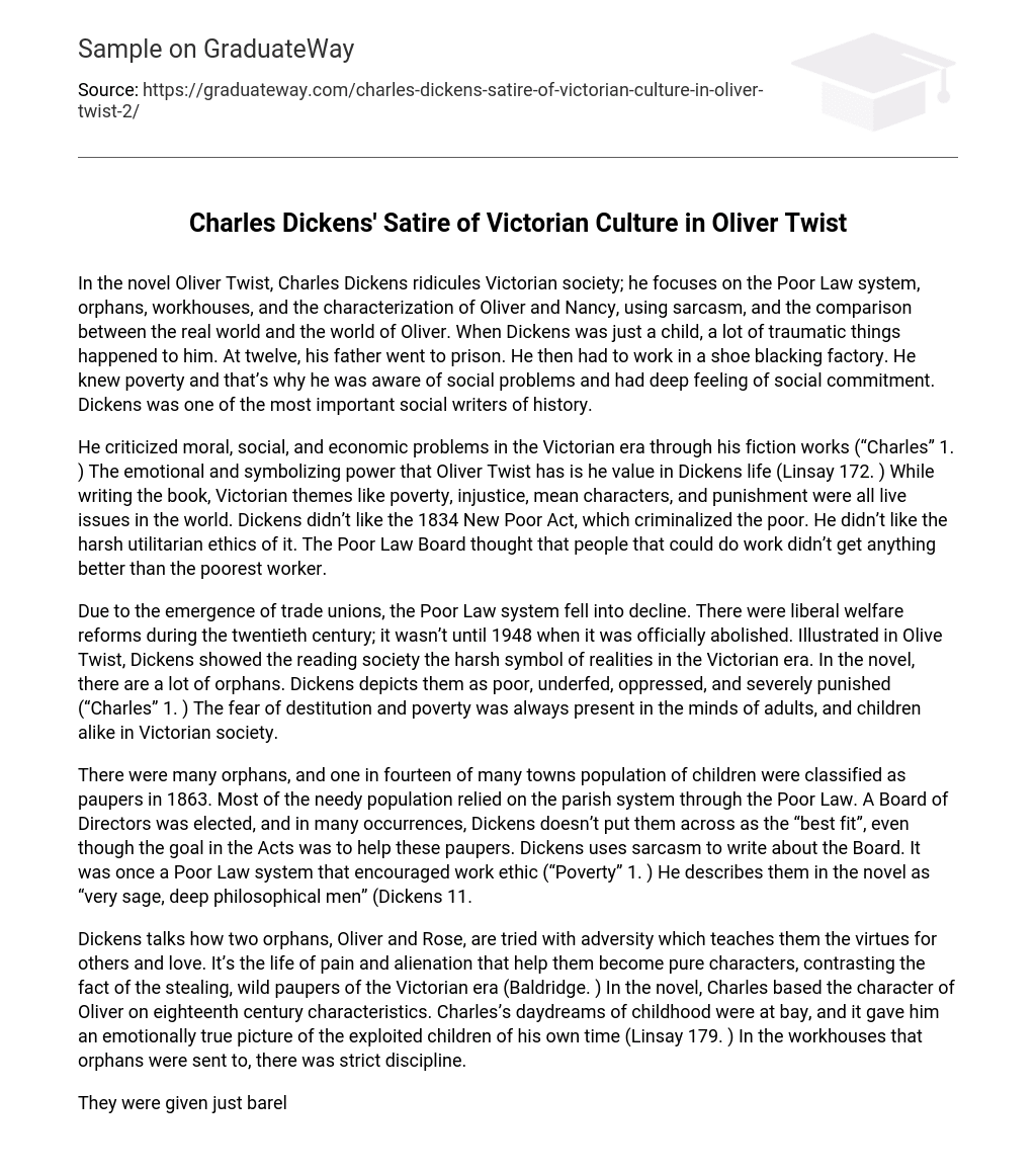 Charles Dickens’ Satire of Victorian Culture in Oliver Twist