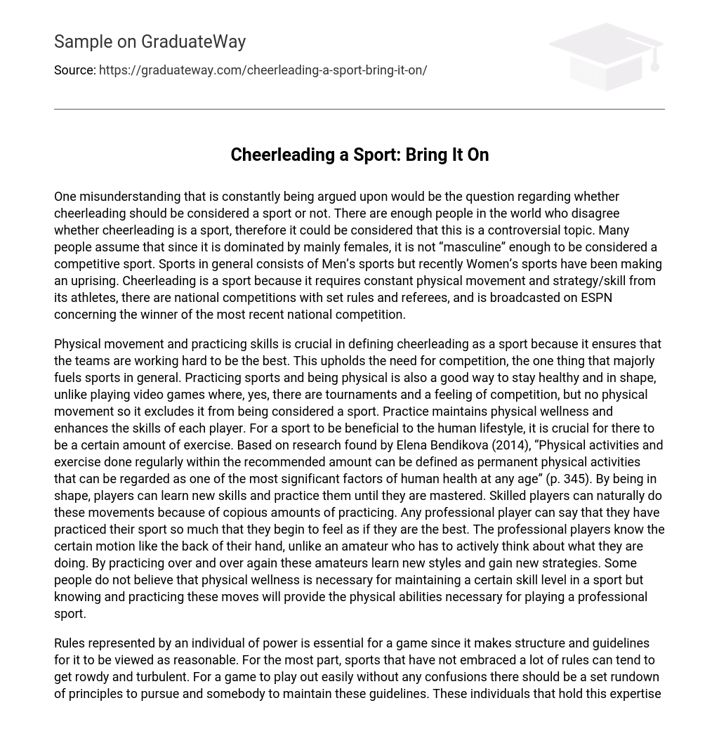 Cheerleading a Sport: Bring It On