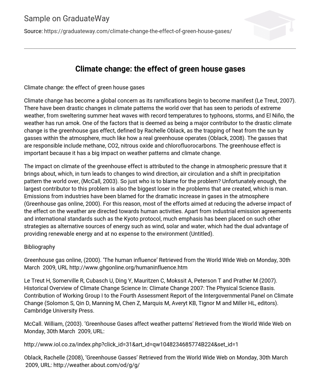 Climate change: the effect of green house gases