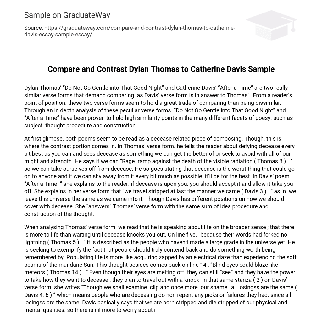 Compare and Contrast Dylan Thomas to Catherine Davis Sample