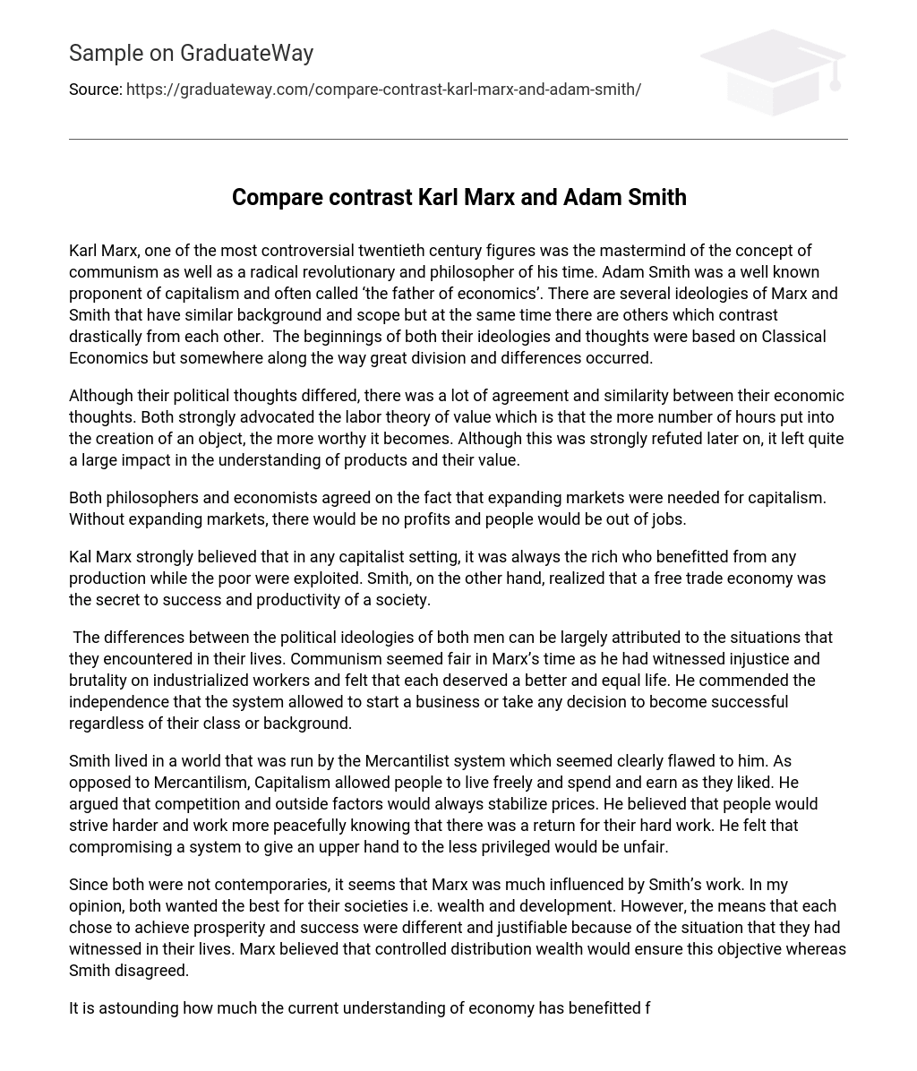 Compare contrast Karl Marx and Adam Smith