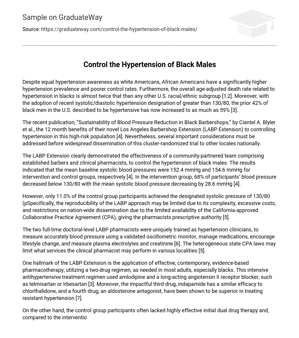 Control the Hypertension of Black Males