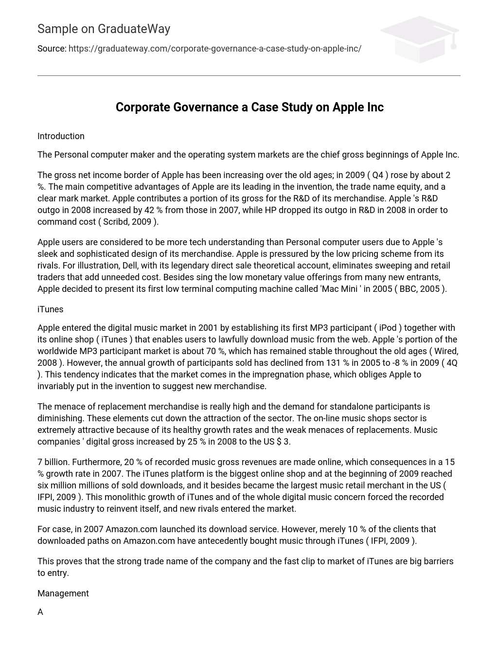 Corporate Governance a Case Study on Apple Inc