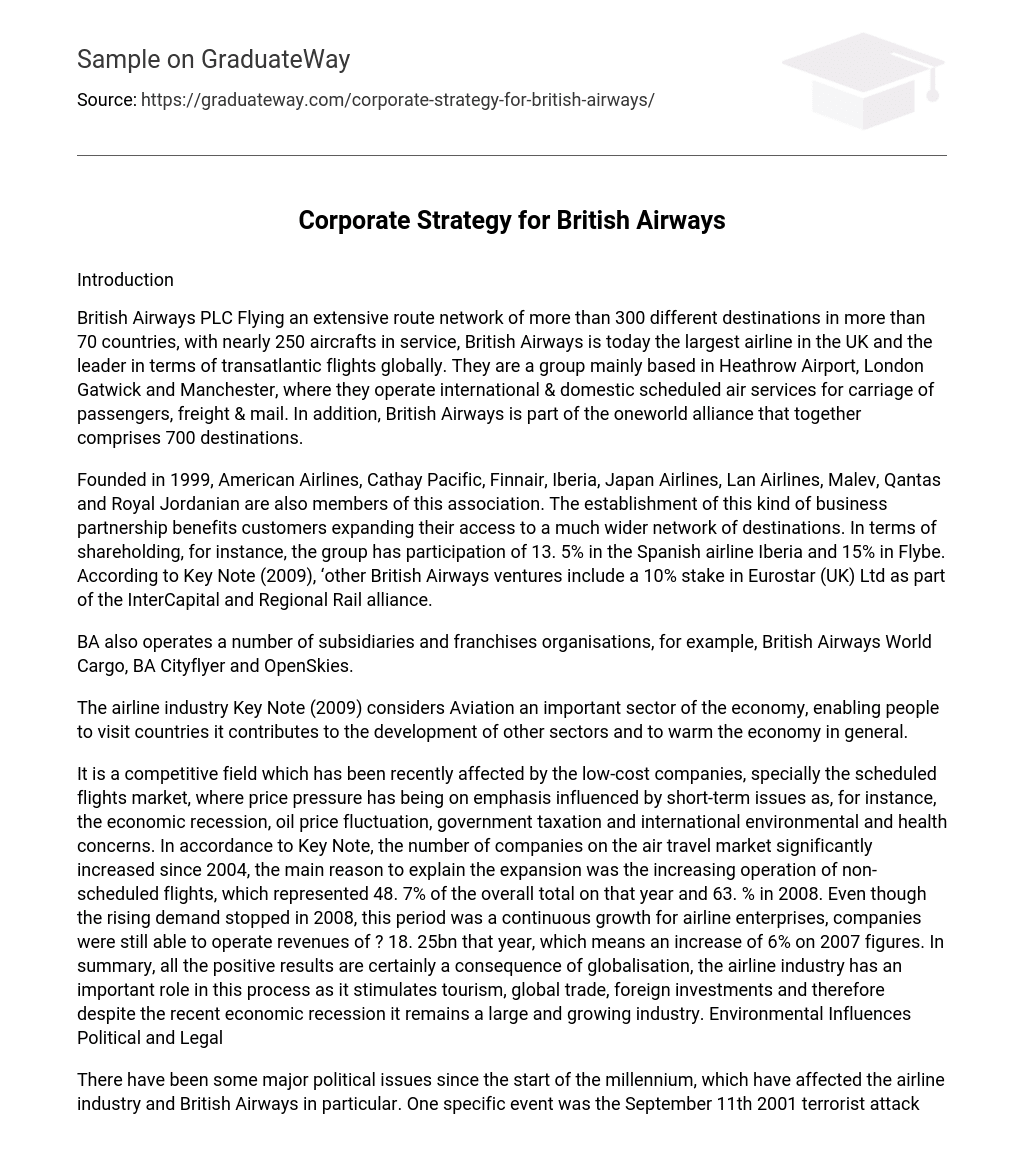 Corporate Strategy for British Airways Analysis