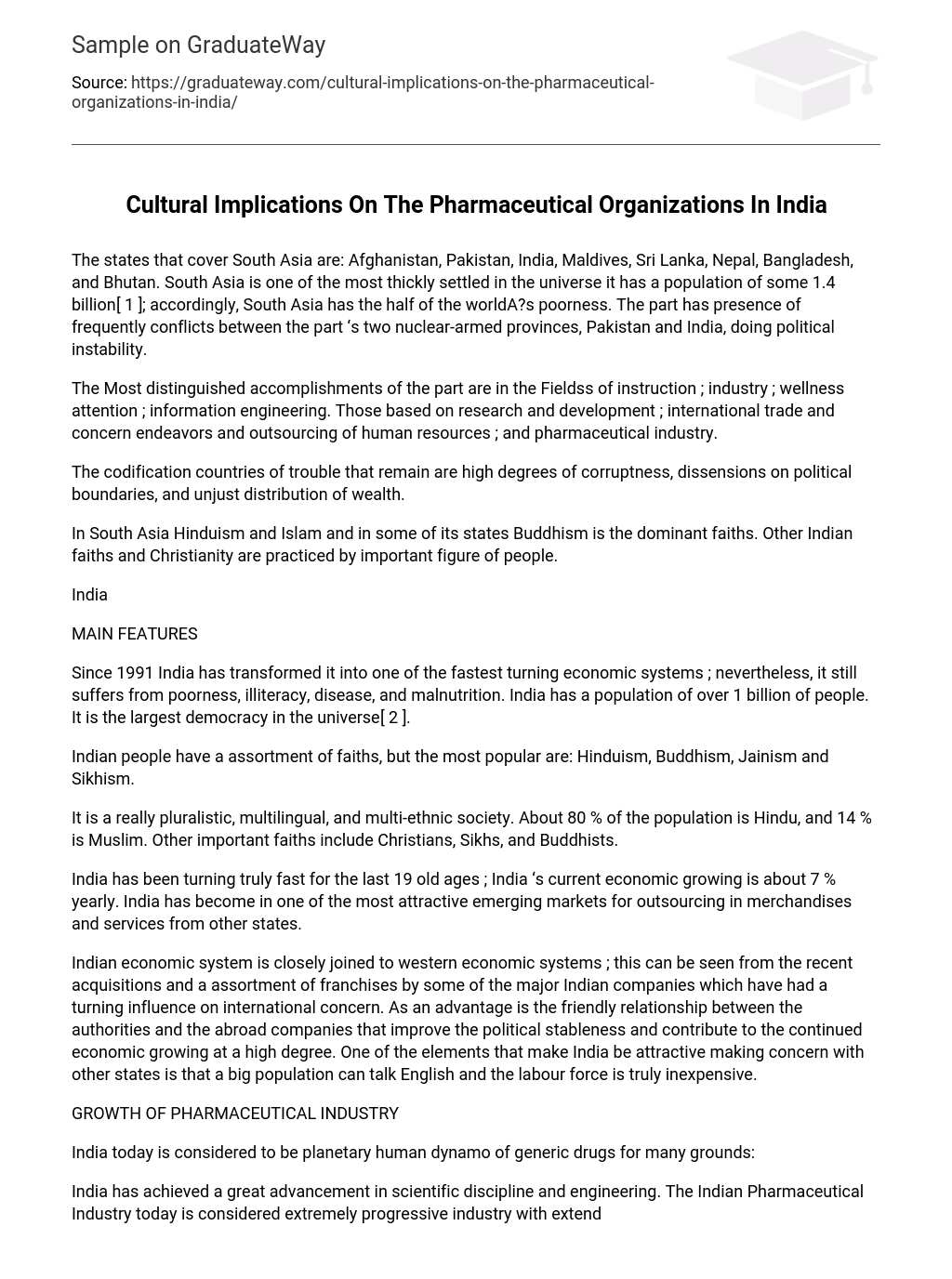 Cultural Implications On The Pharmaceutical Organizations In India