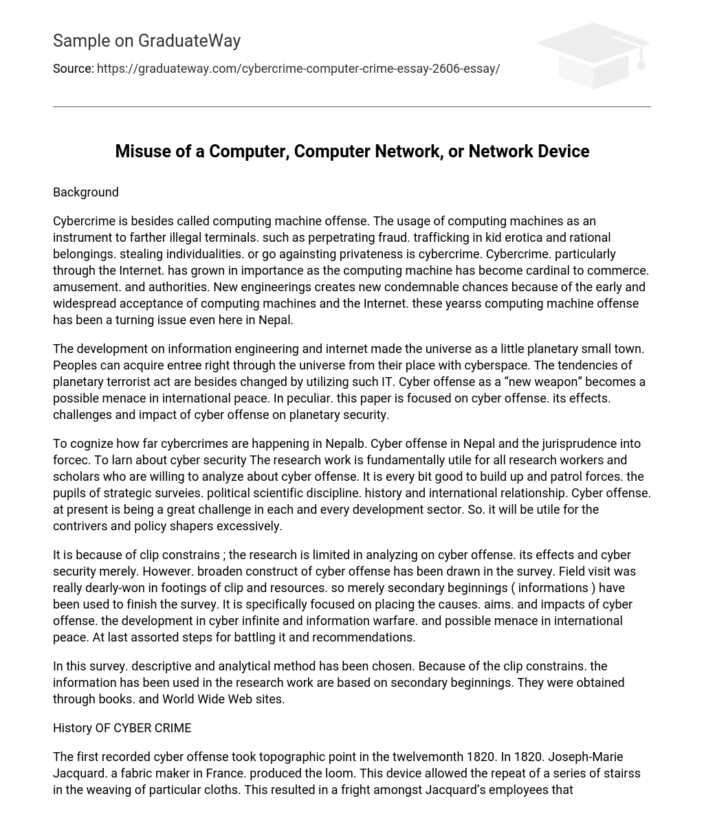 Misuse of a Computer, Computer Network, or Network Device