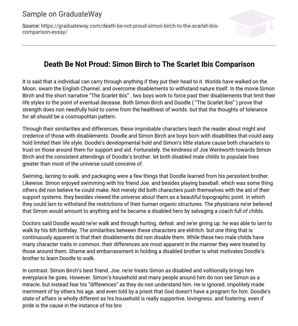 Death Be Not Proud: Simon Birch to The Scarlet Ibis Comparison