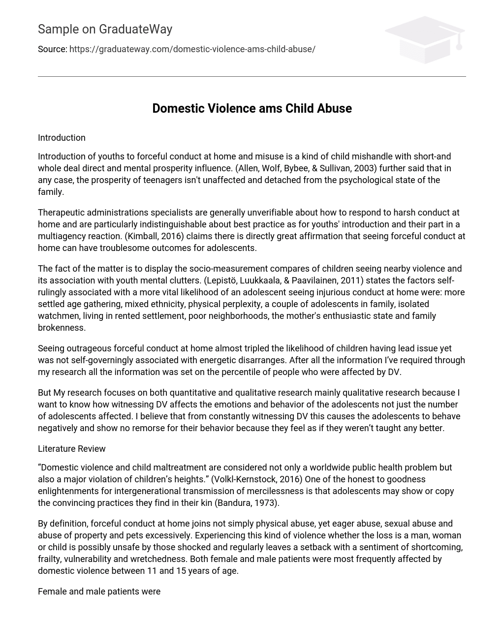Domestic Violence ams Child Abuse