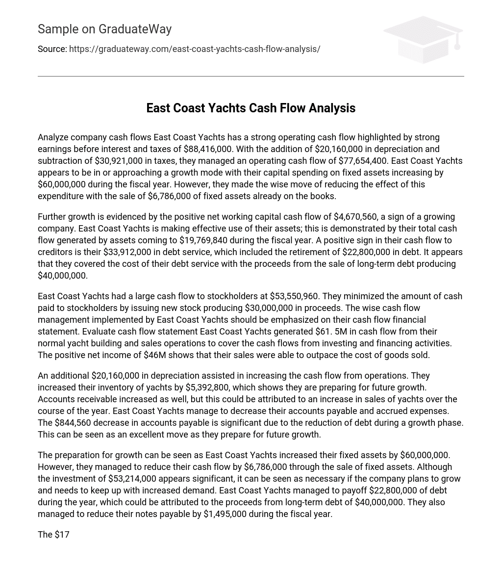 East Coast Yachts Cash Flow Analysis