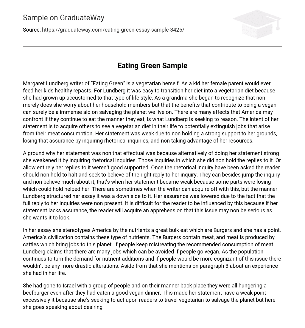 Grandma Goes Green: Margaret Lundberg, Writer of “Eating Green,” Turns to a Vegetarian Diet to Help the Environment