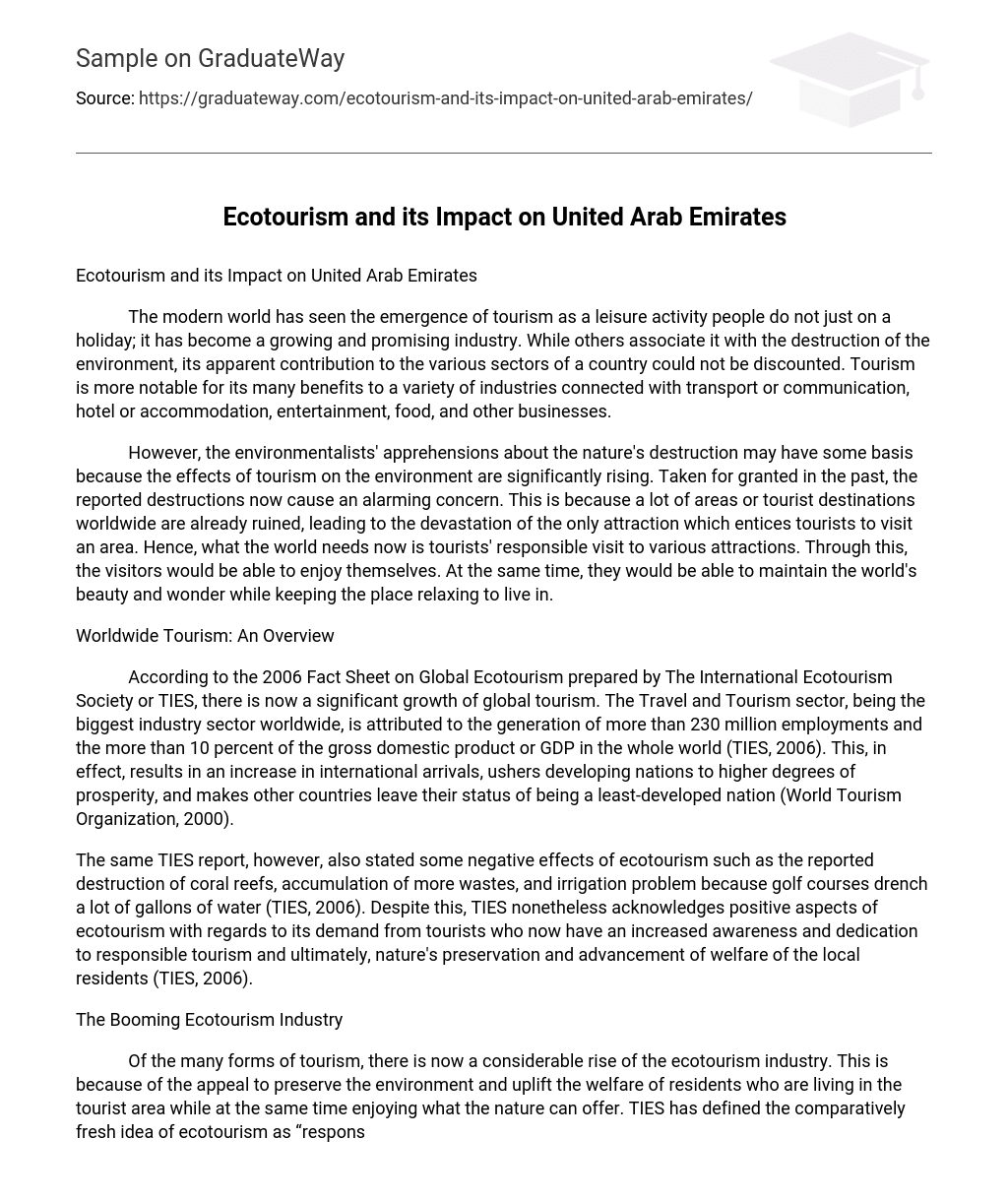 Ecotourism and its Impact on United Arab Emirates