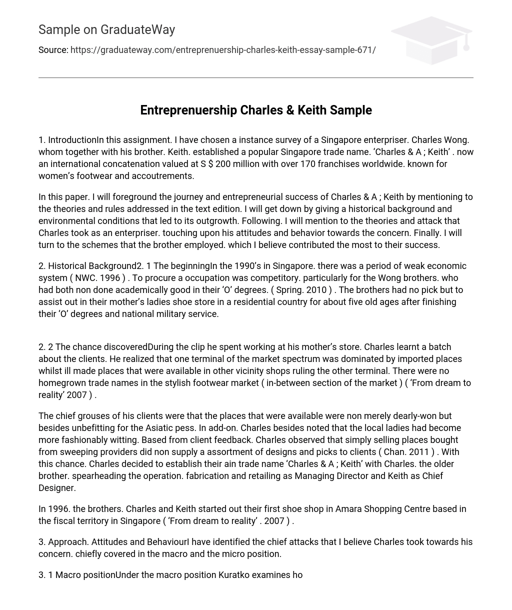 Entreprenuership Charles & Keith Sample