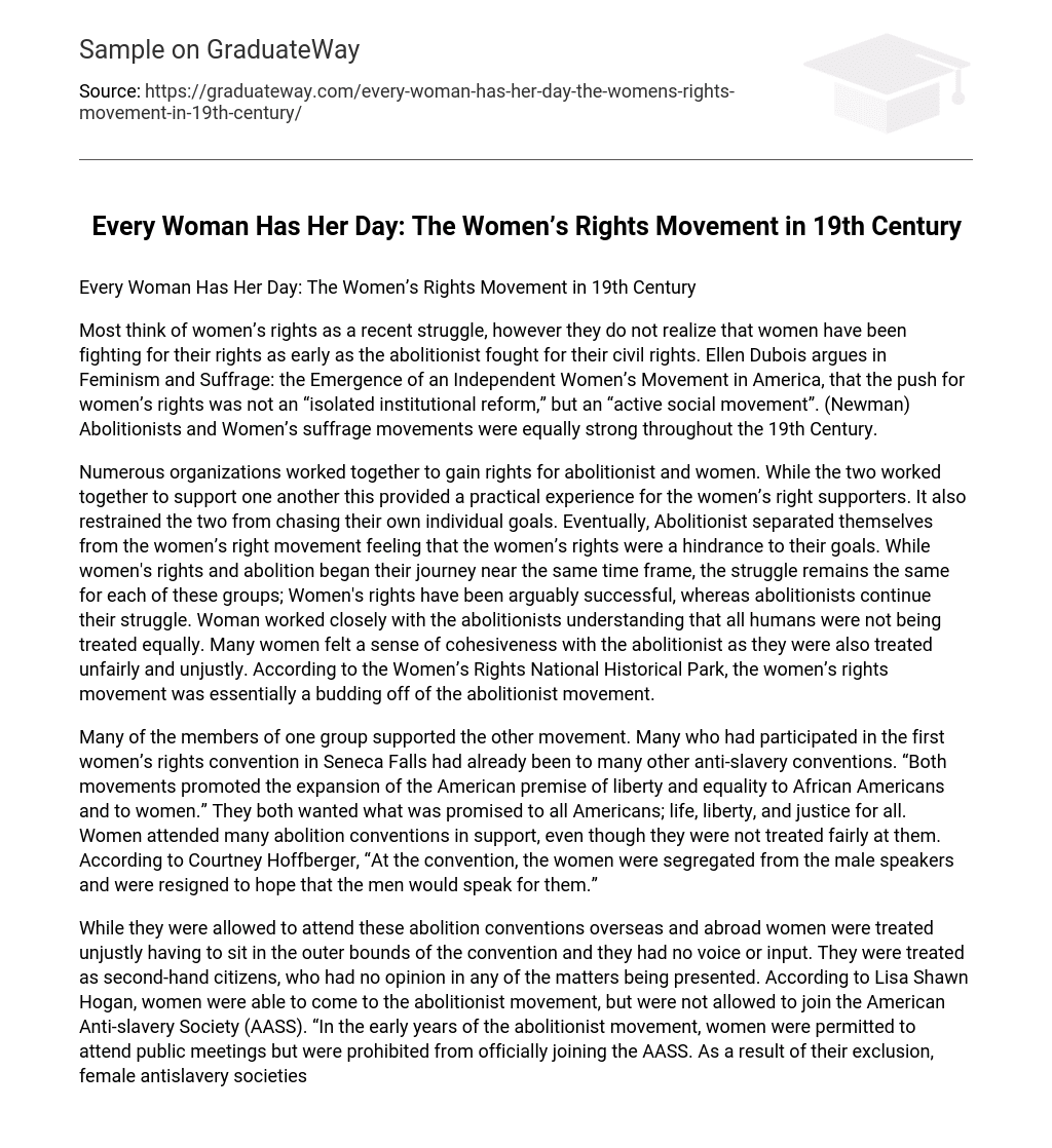 Every Woman Has Her Day: The Women’s Rights Movement in 19th Century