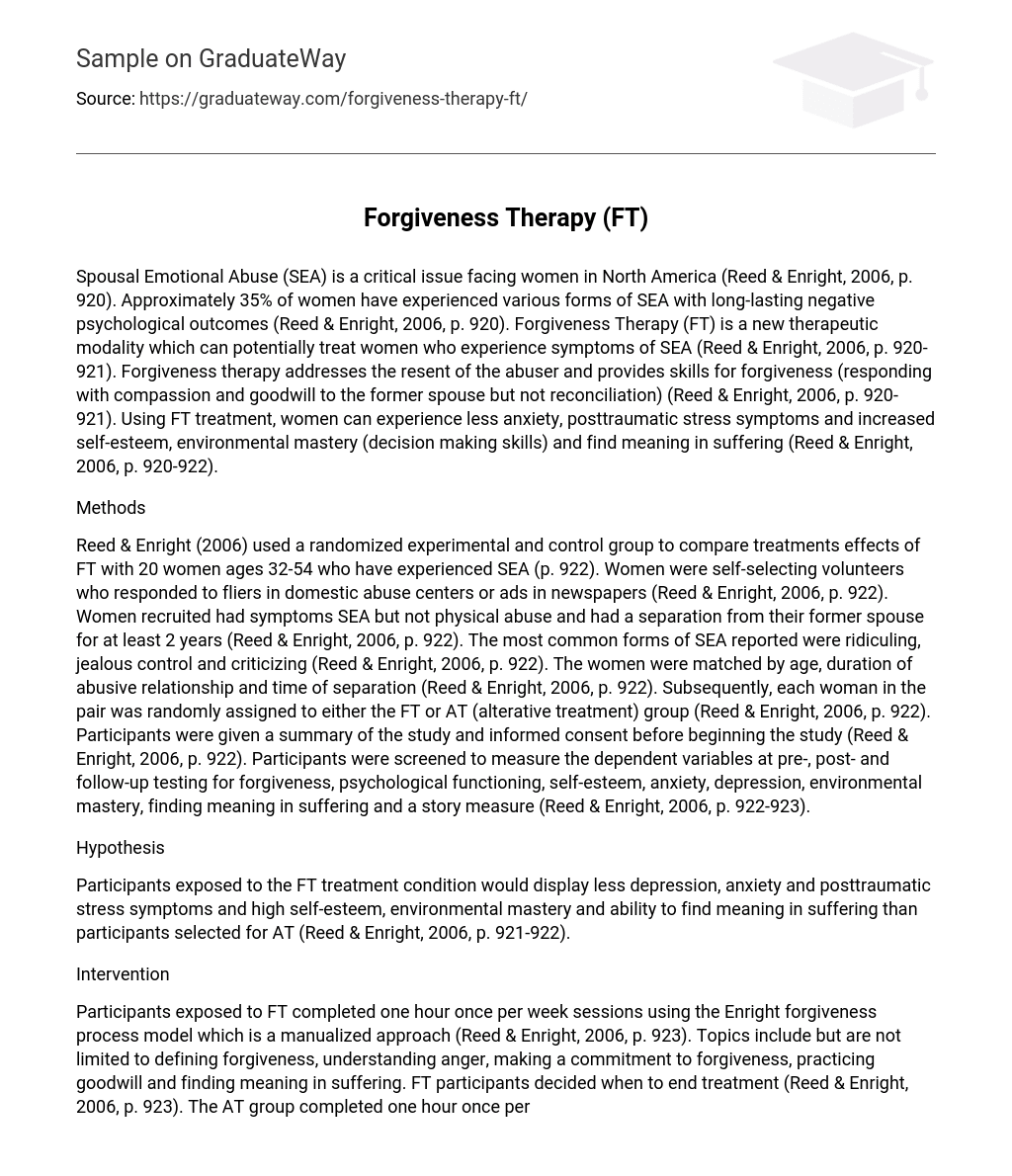 Forgiveness Therapy (FT)