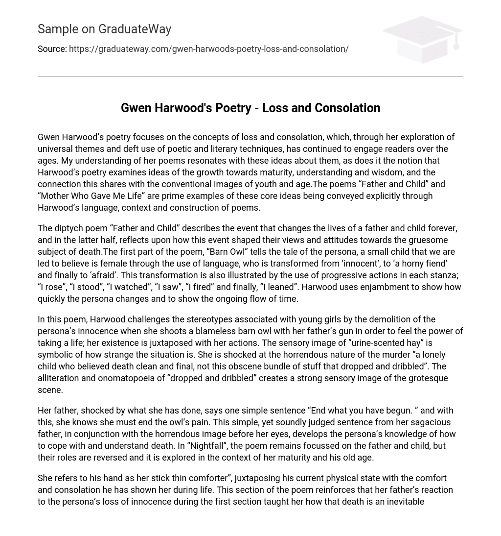 Gwen Harwood’s Poetry – Loss and Consolation Analysis