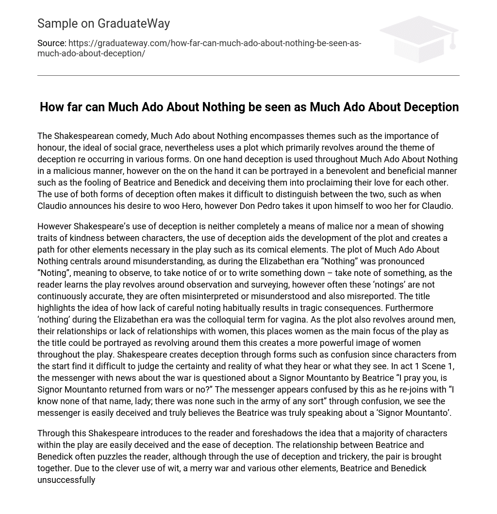 How far can Much Ado About Nothing be seen as Much Ado About Deception