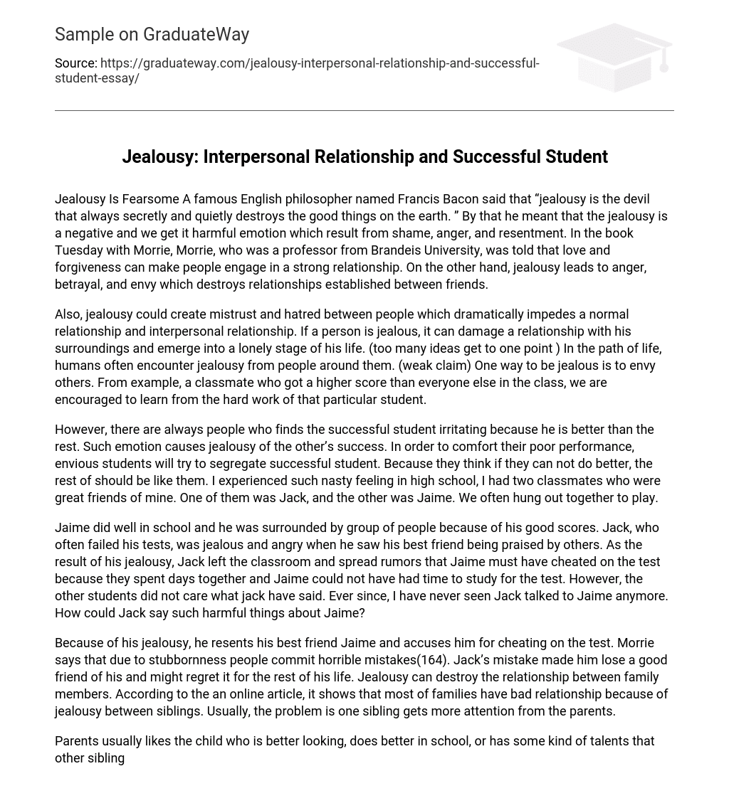 Jealousy: Interpersonal Relationship and Successful Student