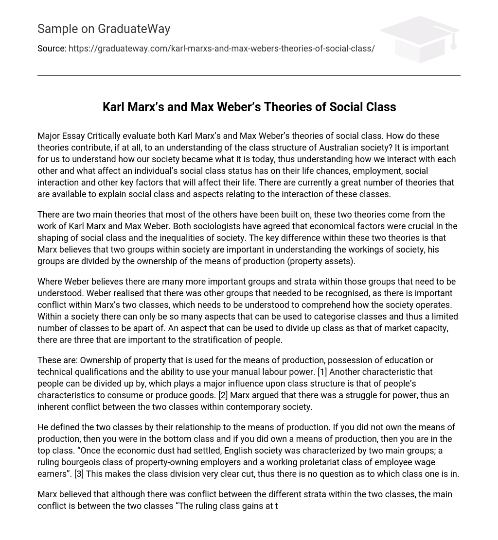 Karl Marx’s and Max Weber’s Theories of Social Class
