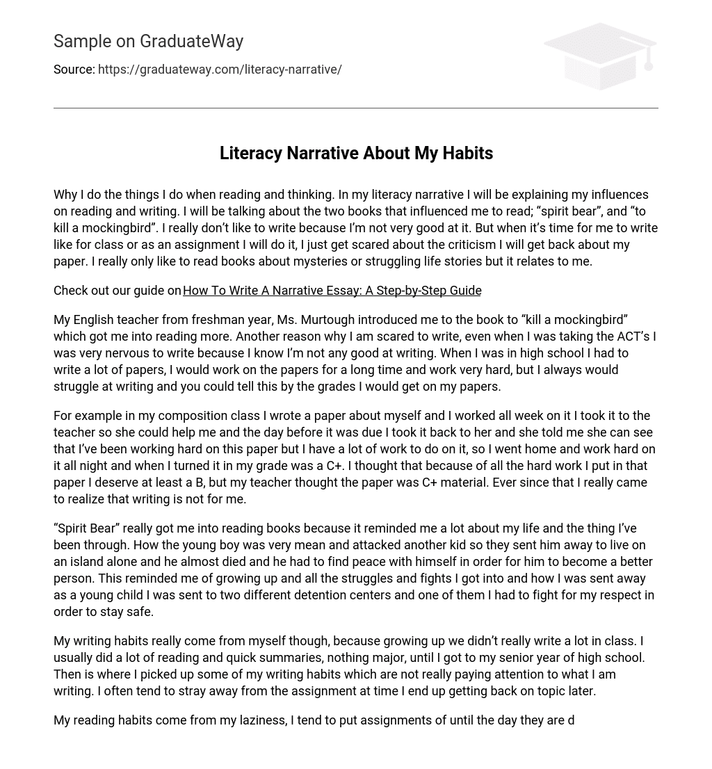 Literacy Narrative About My Habits Narrative Essay