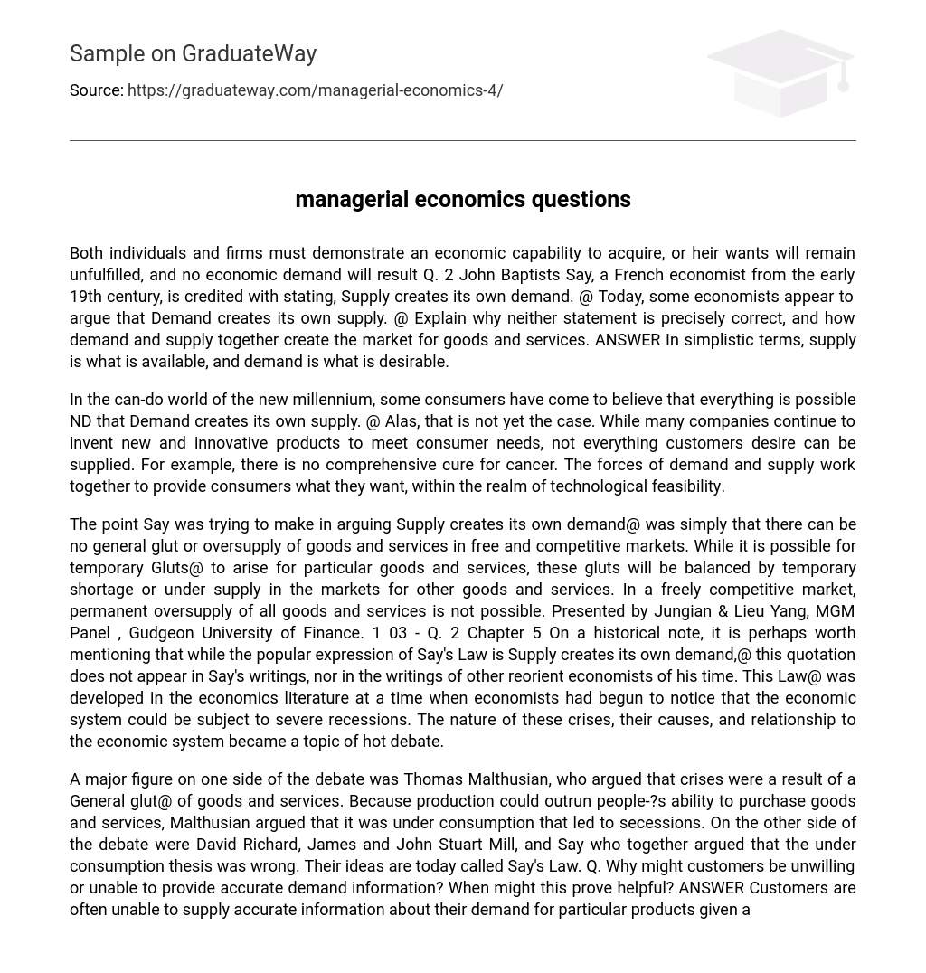 managerial economics questions Research Paper