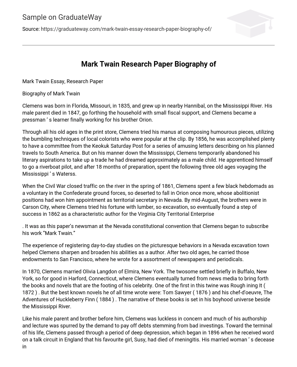 Mark Twain Research Paper Biography of