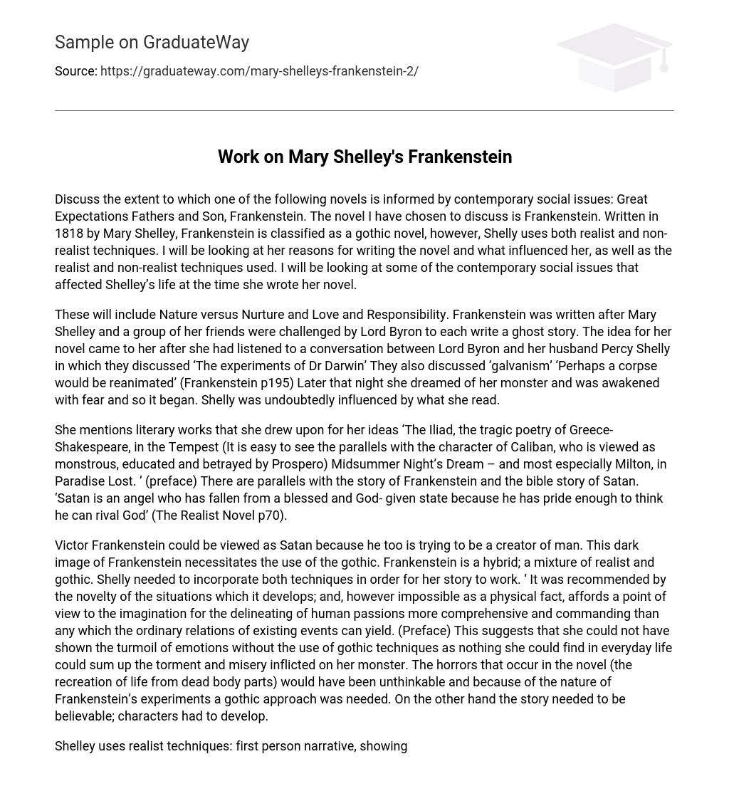 Work on Mary Shelley’s Frankenstein