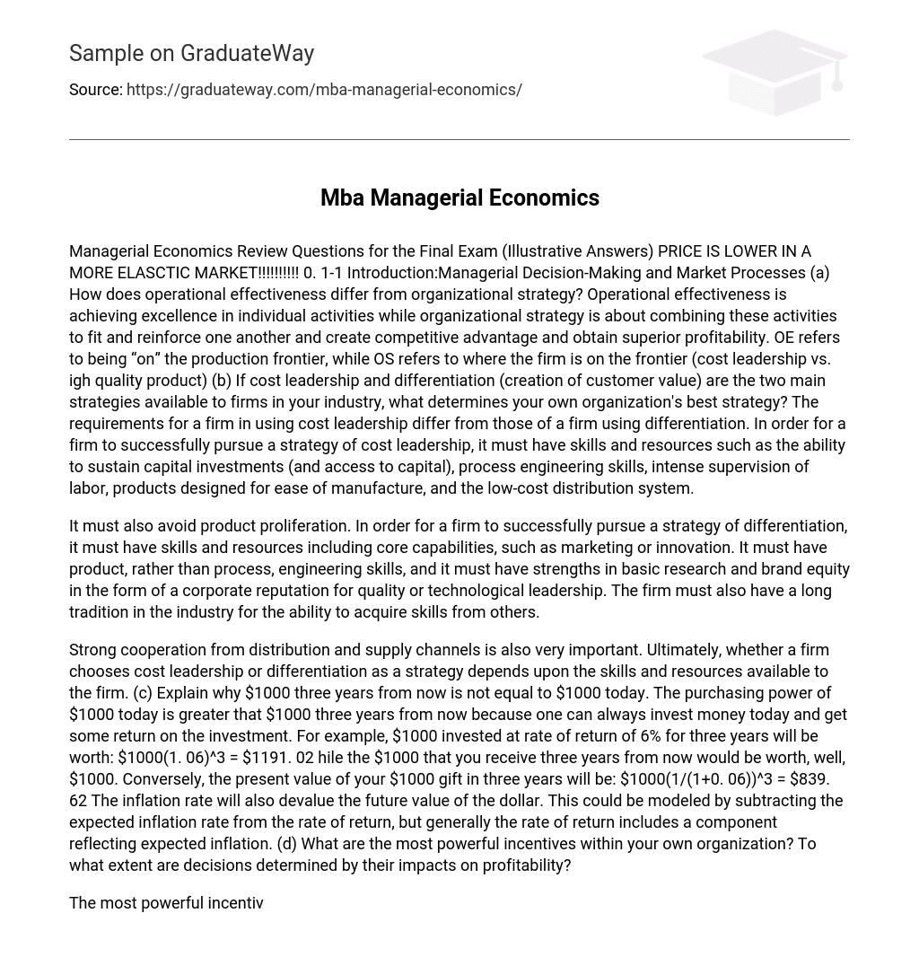 Mba Managerial Economics