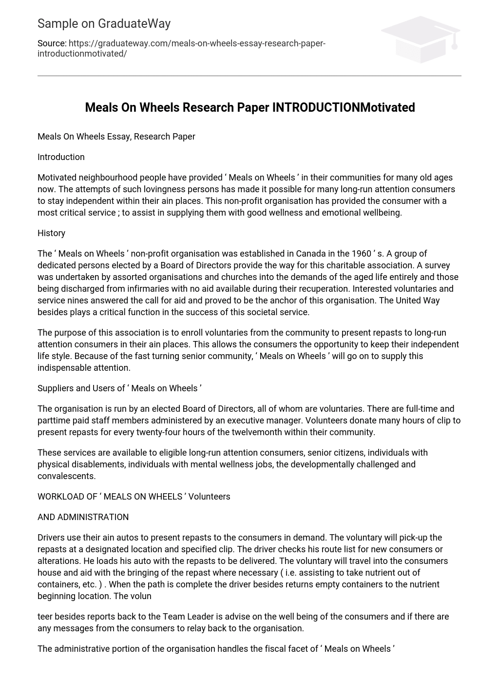 Meals On Wheels Research Paper INTRODUCTIONMotivated