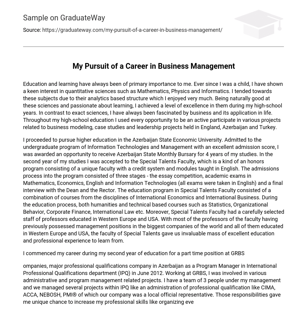My Pursuit of a Career in Business Management