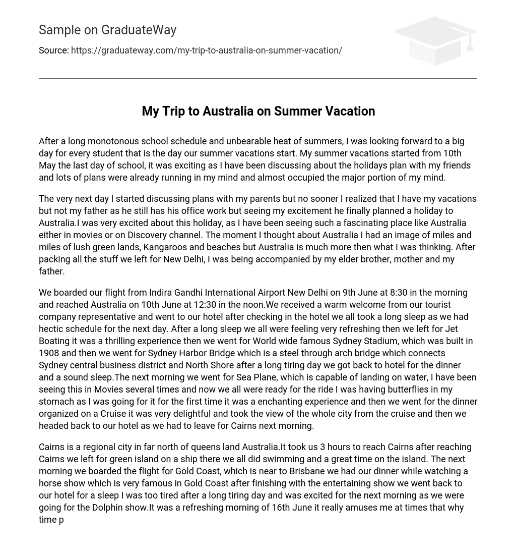 My Trip to Australia on Summer Vacation
