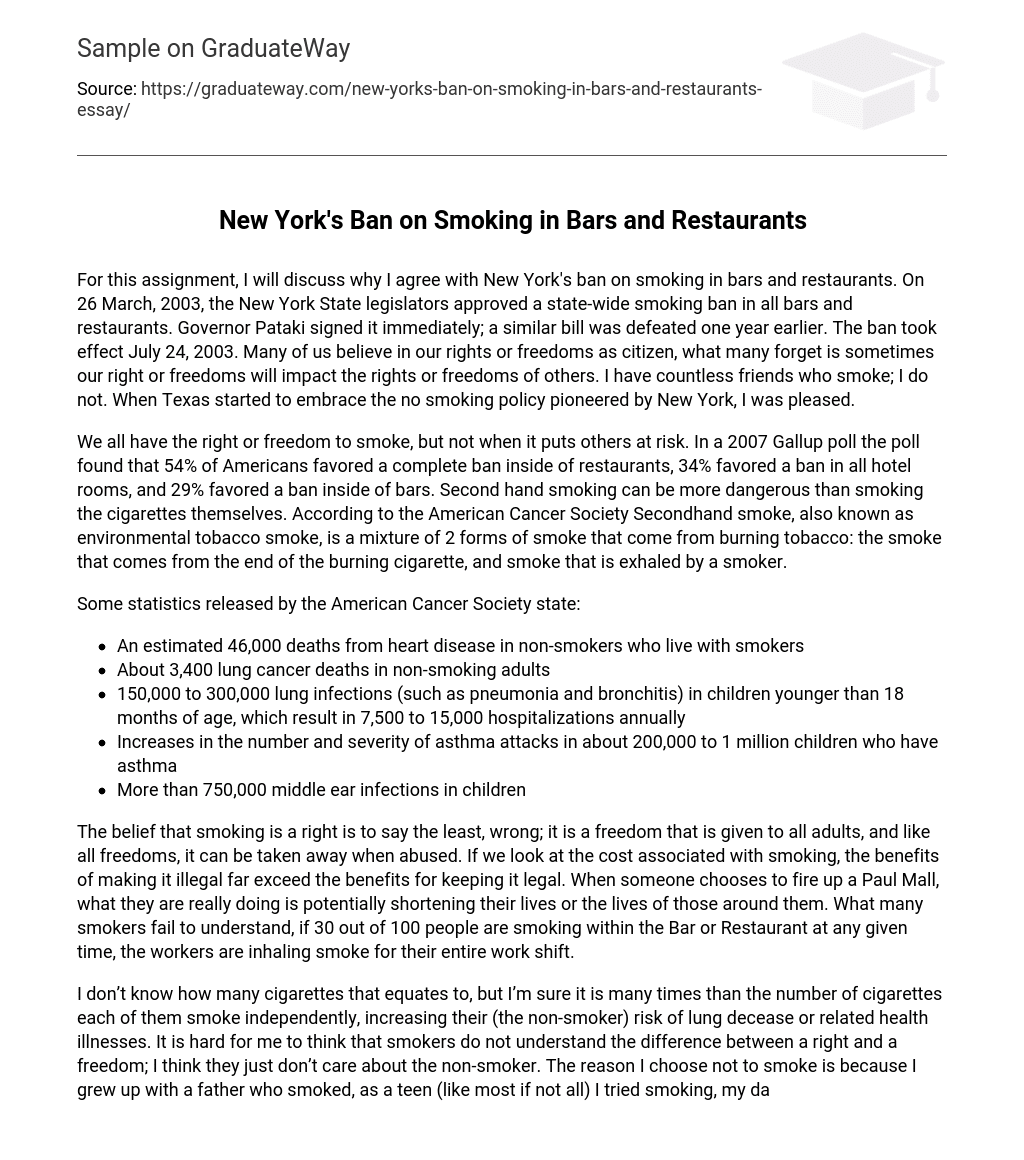 New York’s Ban on Smoking in Bars and Restaurants