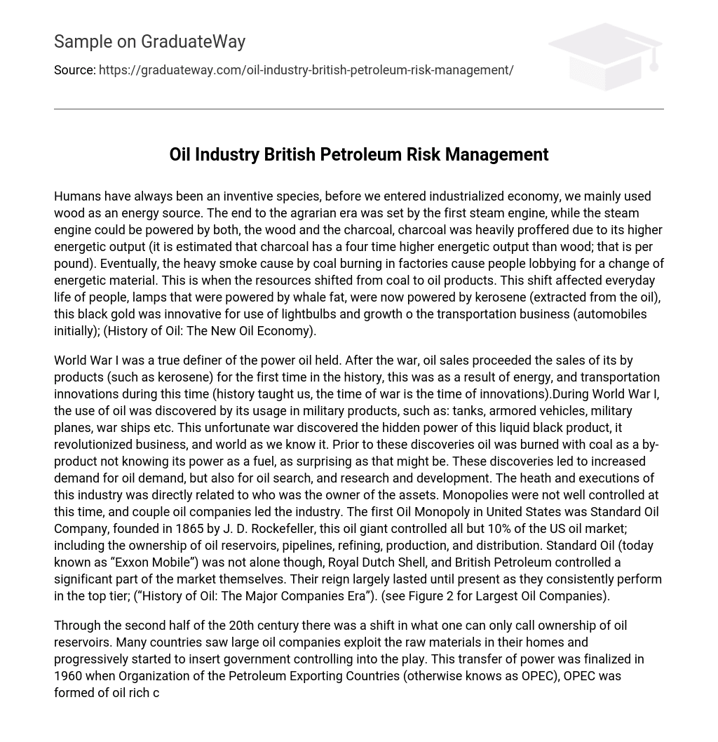 Oil Industry British Petroleum Risk Management