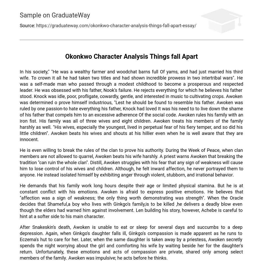 Okonkwo Character Analysis Things fall Apart