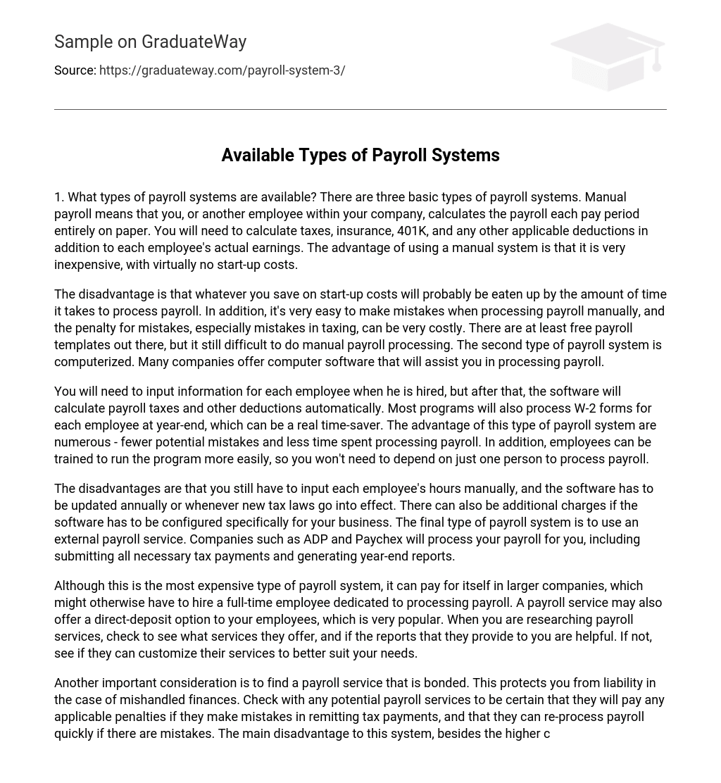 Available Types of Payroll Systems