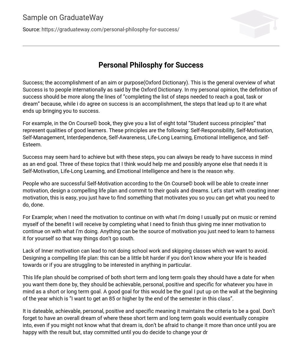 Personal Philosphy for Success